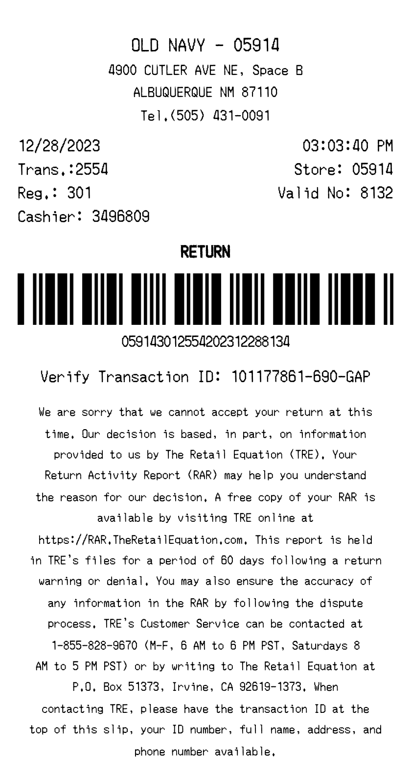 Editable Old Navy Receipt template preview, free receipt generator