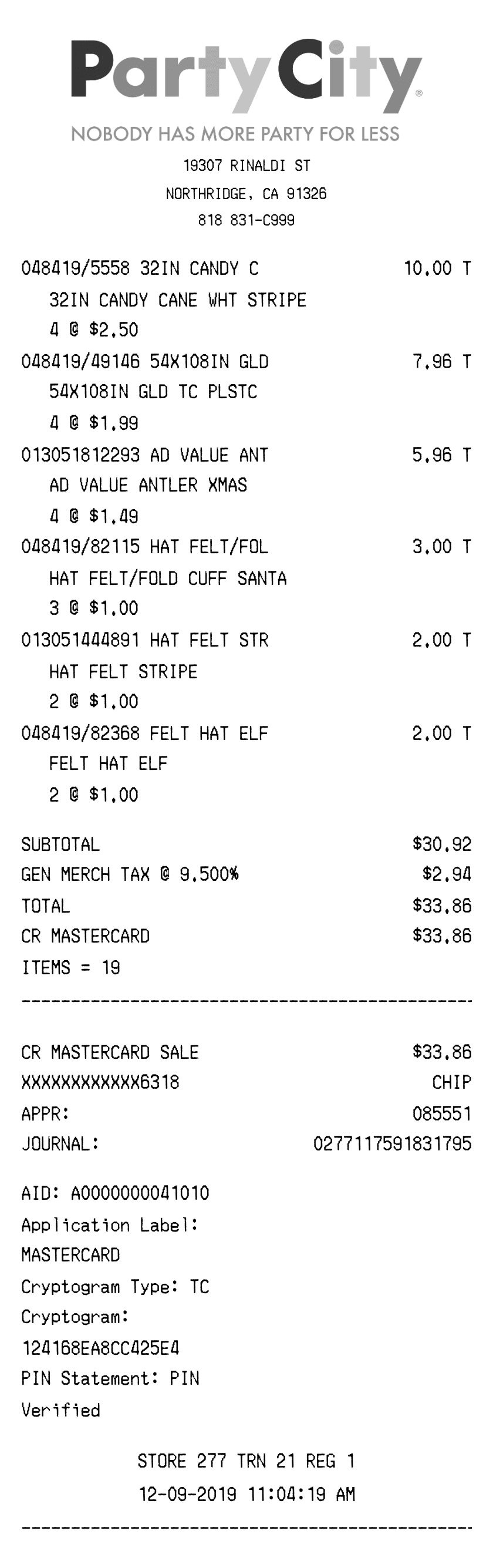 Editable Party City Receipt template preview, free receipt generator