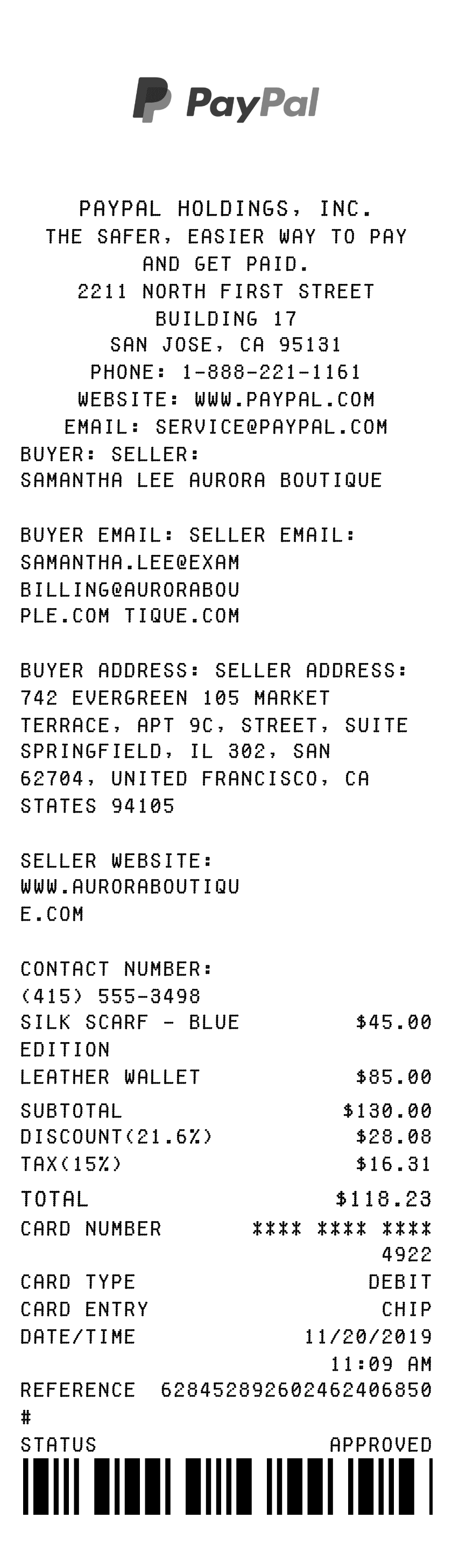 Editable PayPal Receipt template preview, free receipt generator