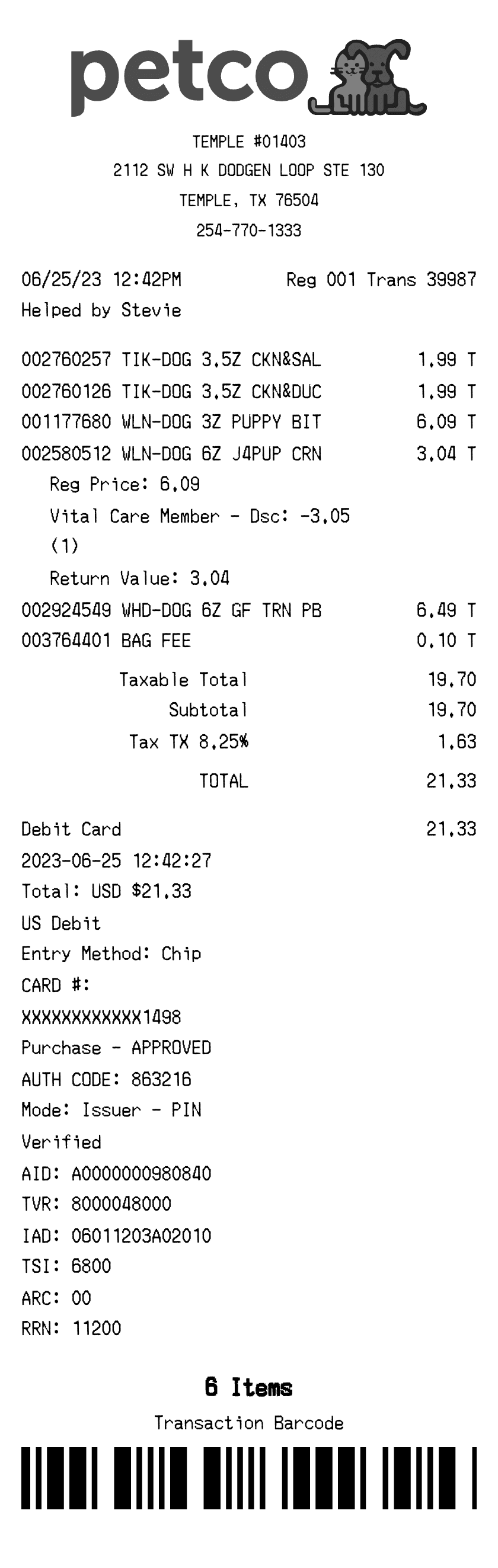 Editable Petco Receipt template preview, free receipt generator