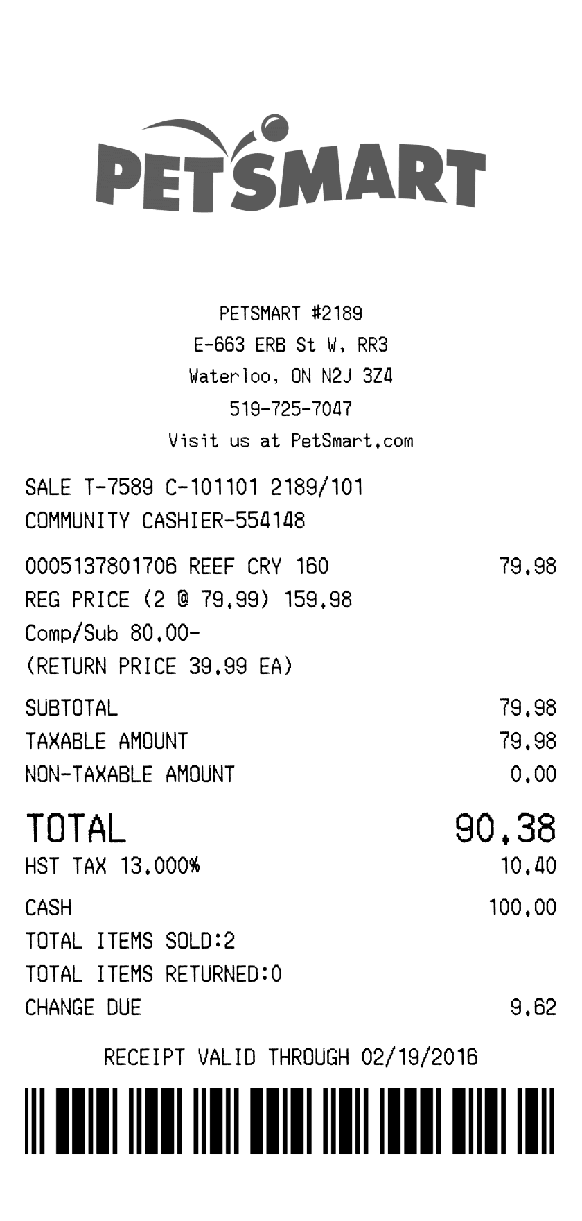 Editable PetSmart Receipt template preview, free receipt generator