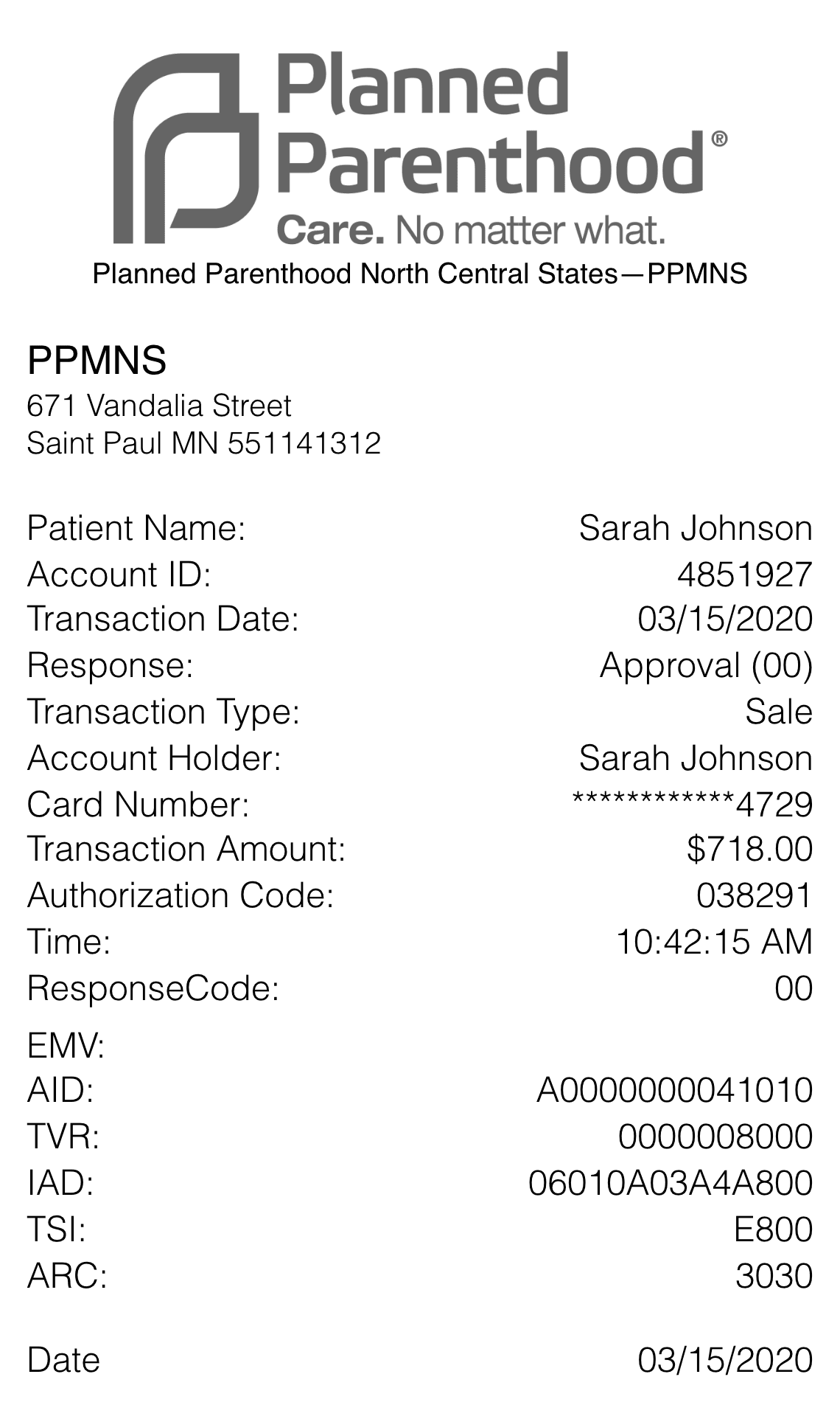 Editable Planned Parenthood Receipt template preview, free receipt generator