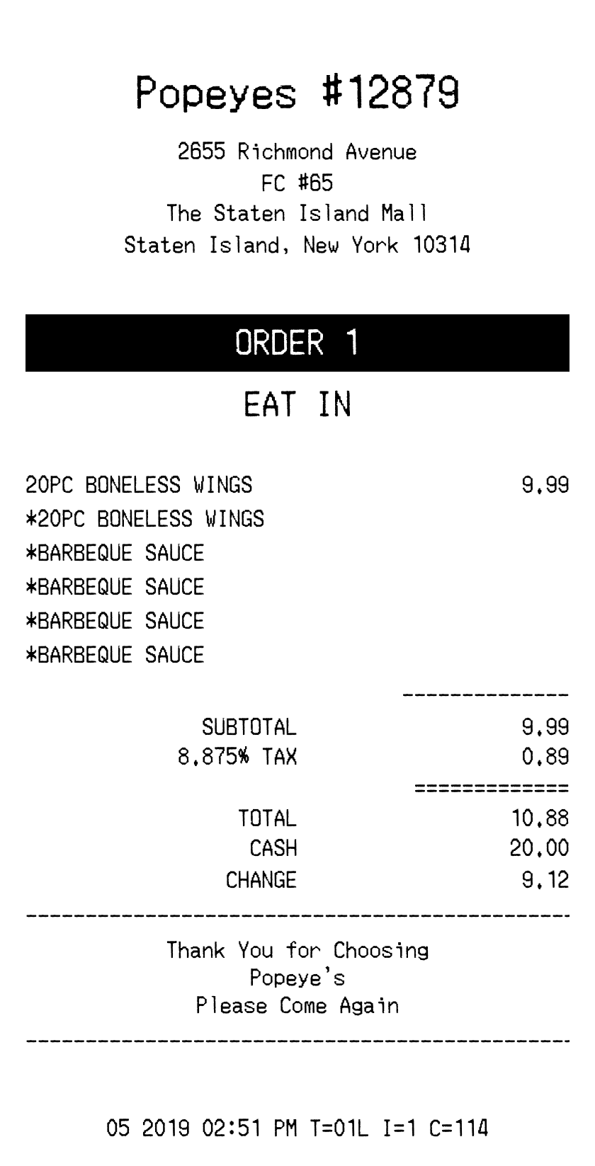 Editable Popeyes Receipt template preview, free receipt generator