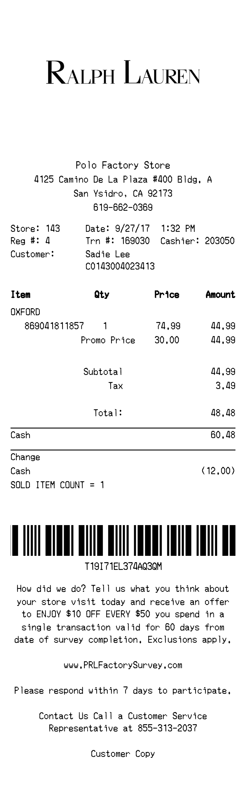 Editable Ralph Lauren Receipt template preview, free receipt generator