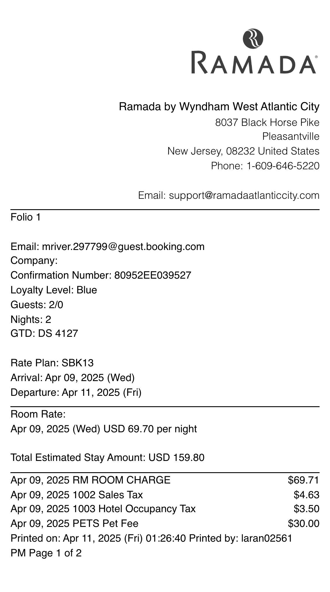 Editable Ramada Receipt template preview, free receipt generator