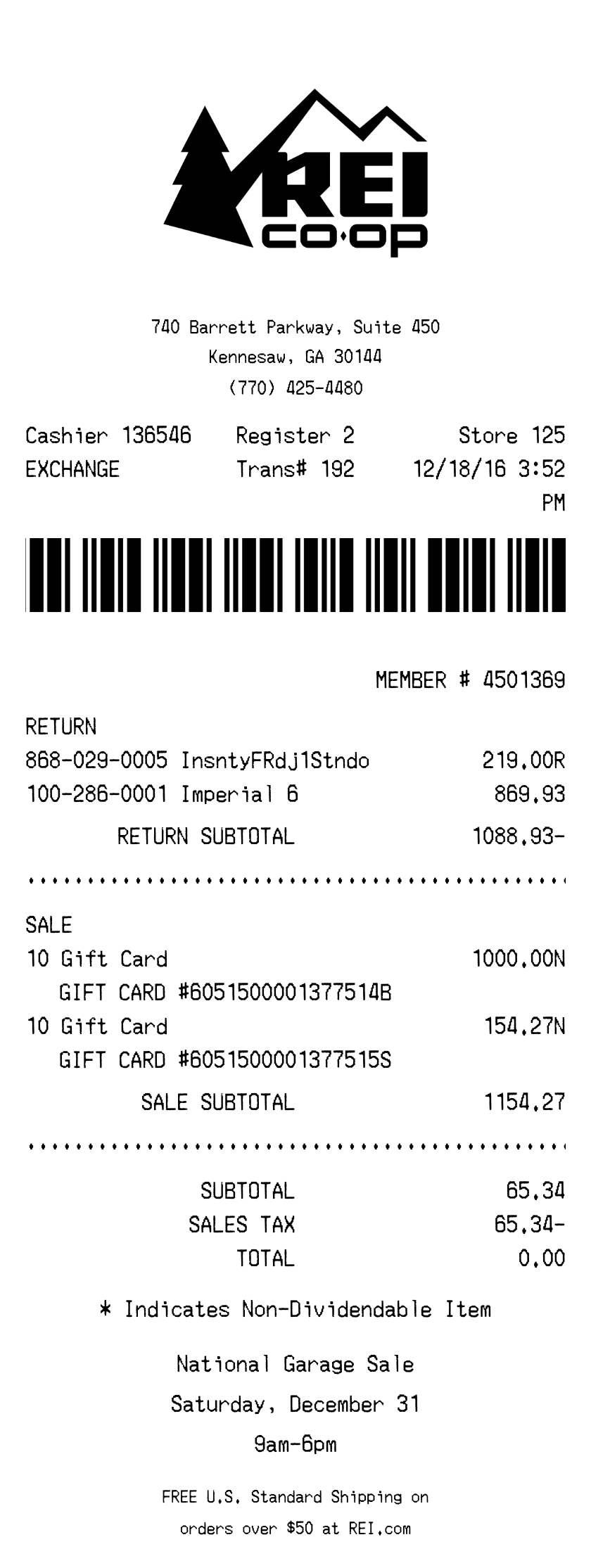 Editable REI Receipt template preview, free receipt generator