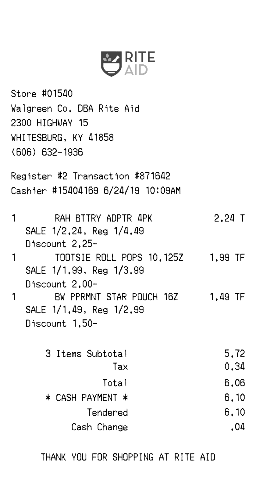 Editable Rite Aid Receipt template preview, free receipt generator