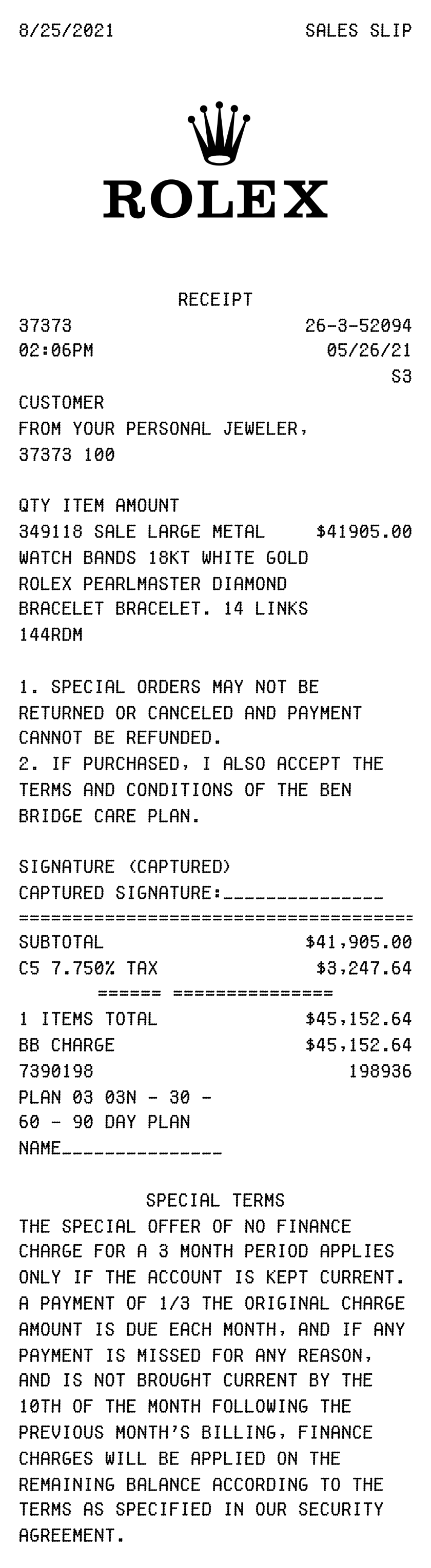 Editable Rolex Receipt template preview, free receipt generator