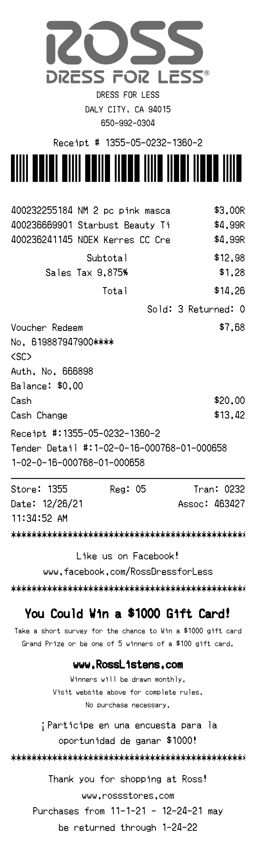 Editable Ross Receipt template preview, free receipt generator