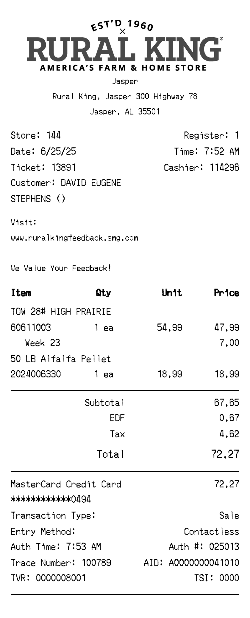 Editable Rural King Receipt template preview, free receipt generator