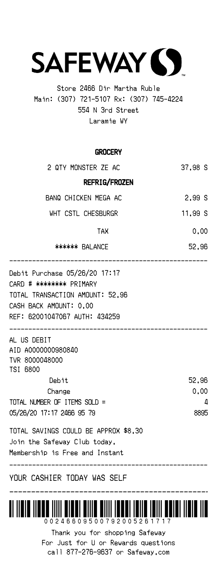 Editable Safeway Receipt template preview, free receipt generator
