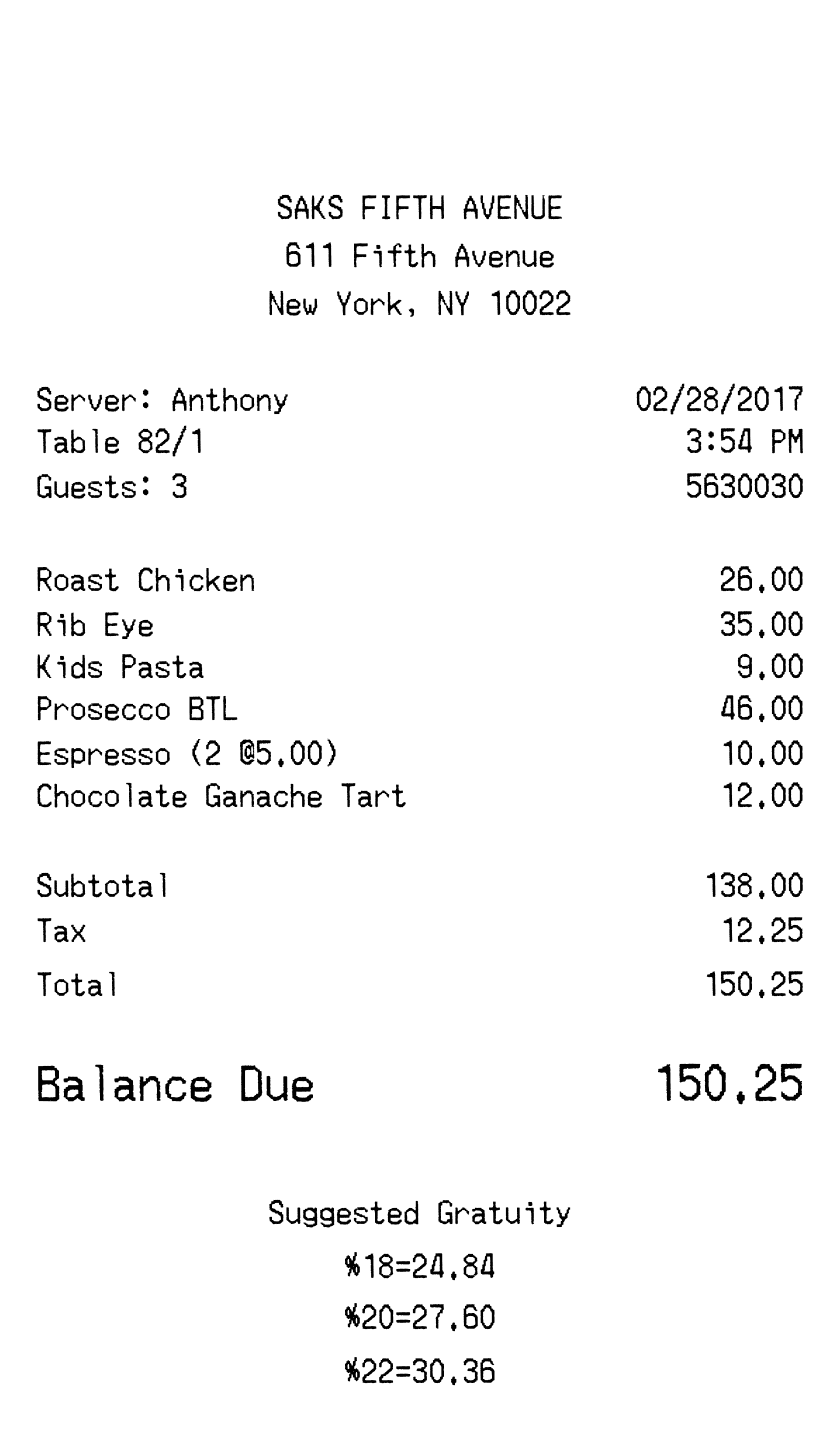 Editable Saks Fifth Avenue Receipt template preview, free receipt generator