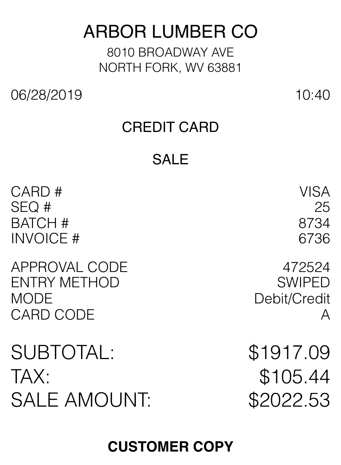 Editable Customer Copy Receipt template preview, free receipt generator