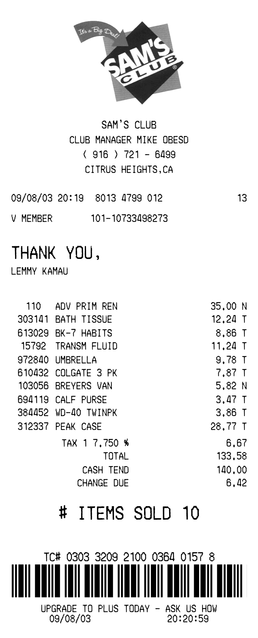 Editable Sam's Club Receipt template preview, free receipt generator