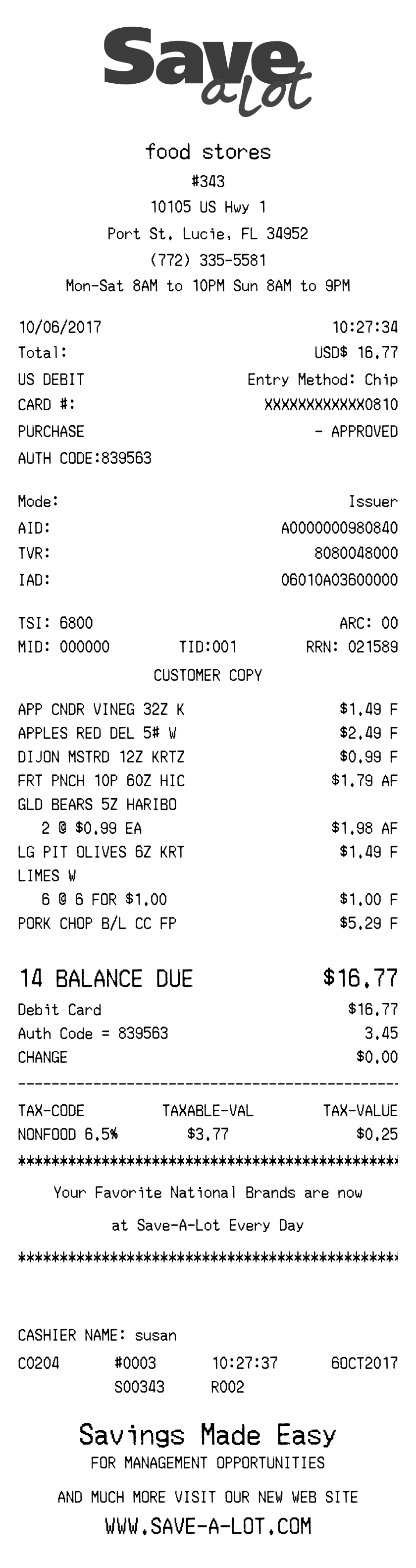Editable Save A Lot Receipt template preview, free receipt generator