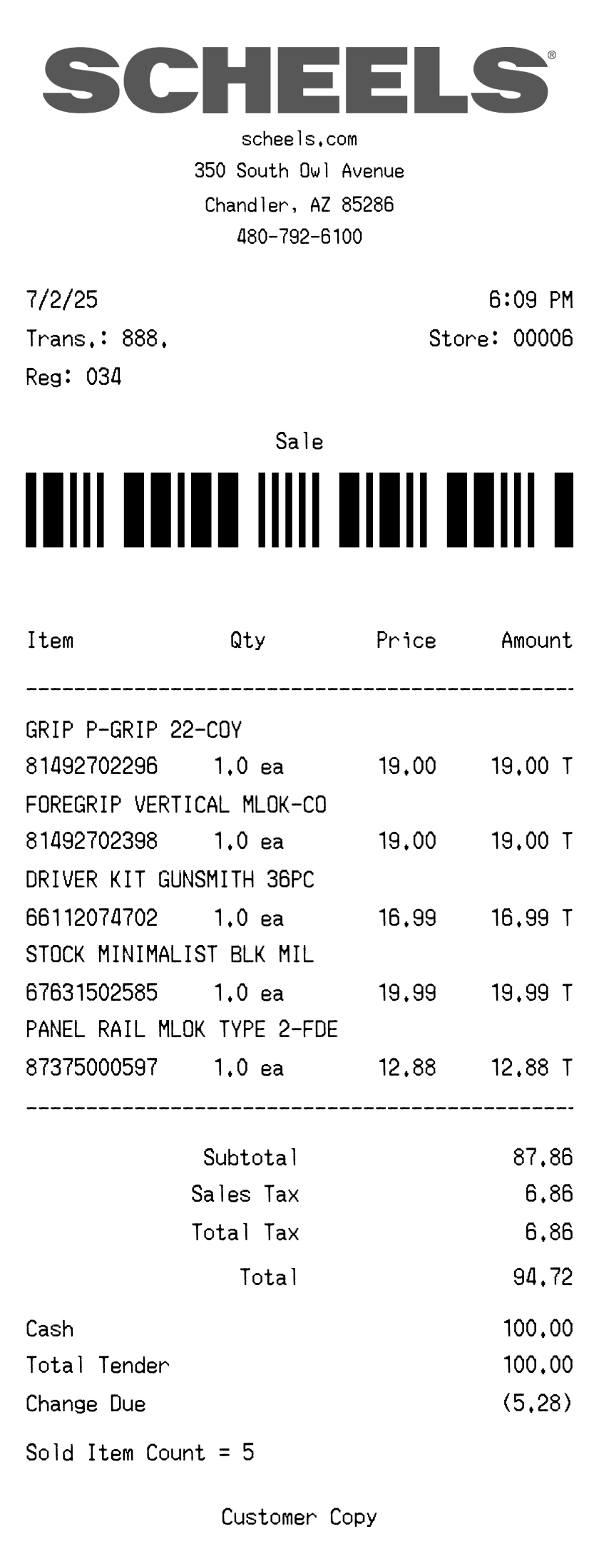 Editable Scheels Receipt template preview, free receipt generator
