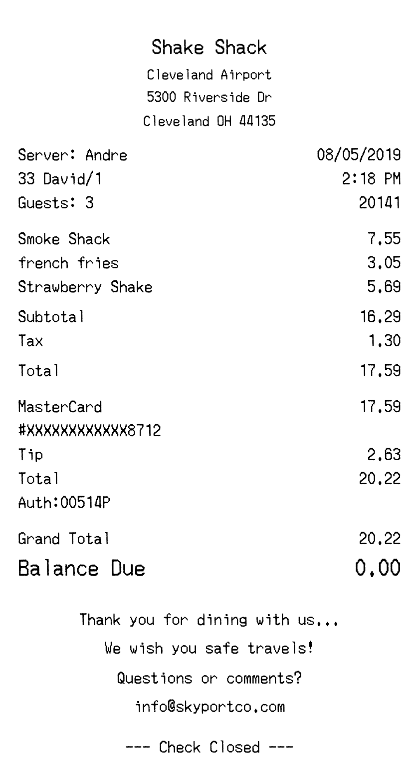 Editable Shake Shack Receipt template preview, free receipt generator