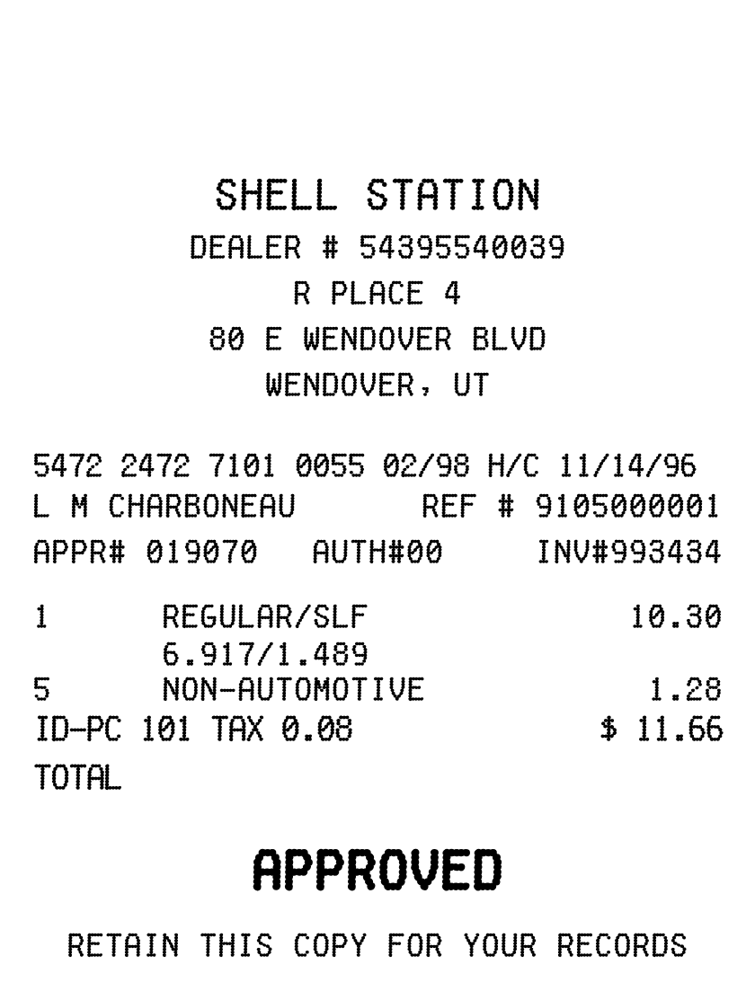 Editable Shell Gas Receipt template preview, free receipt generator