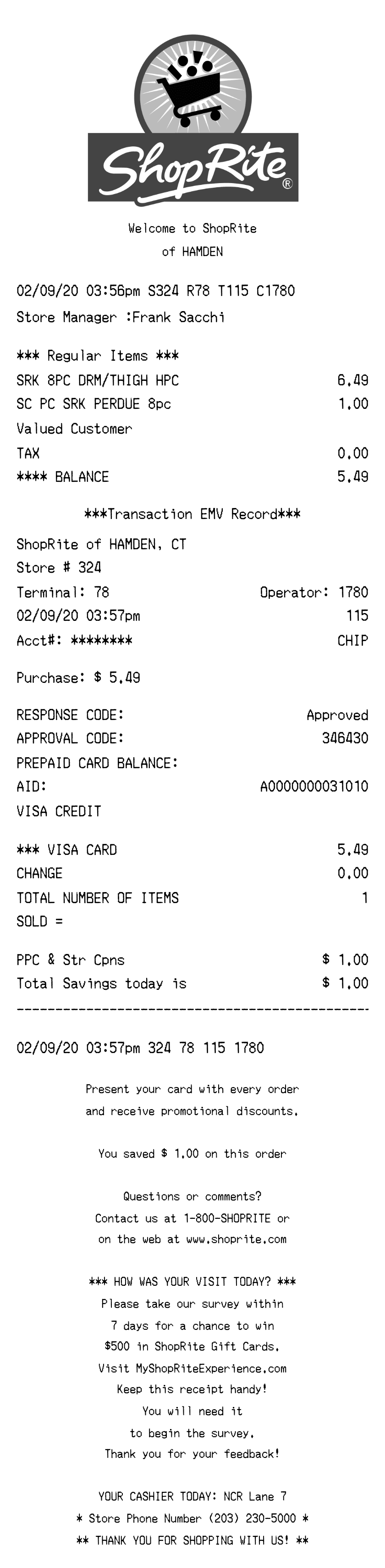 Editable ShopRite Receipt template preview, free receipt generator