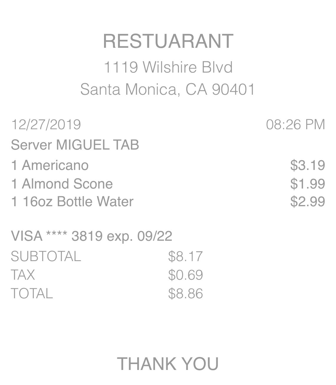 Editable Simple Itemized Receipt template preview, free receipt generator
