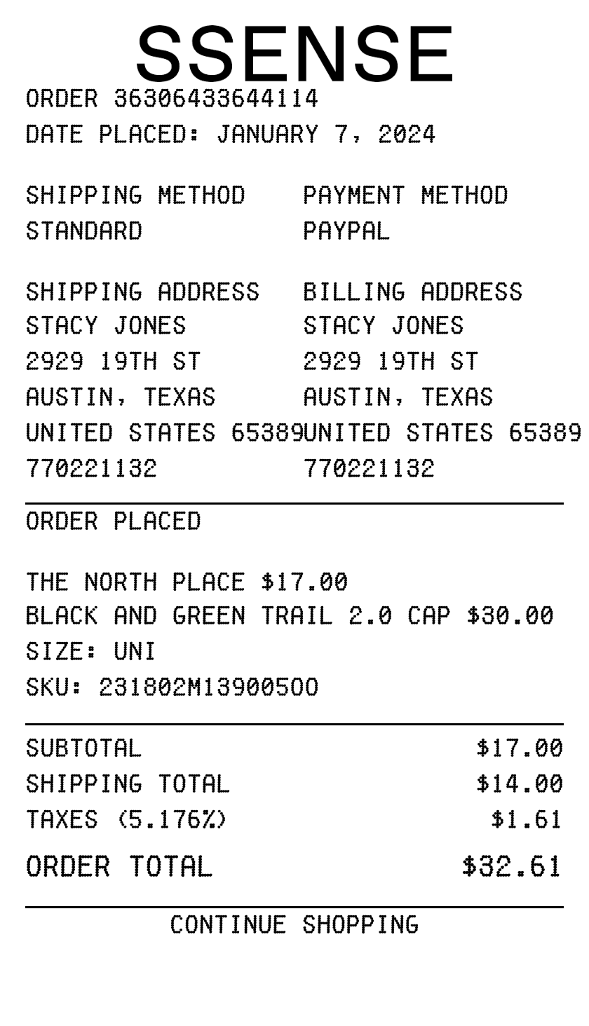 Editable SSENSE Receipt template preview, free receipt generator