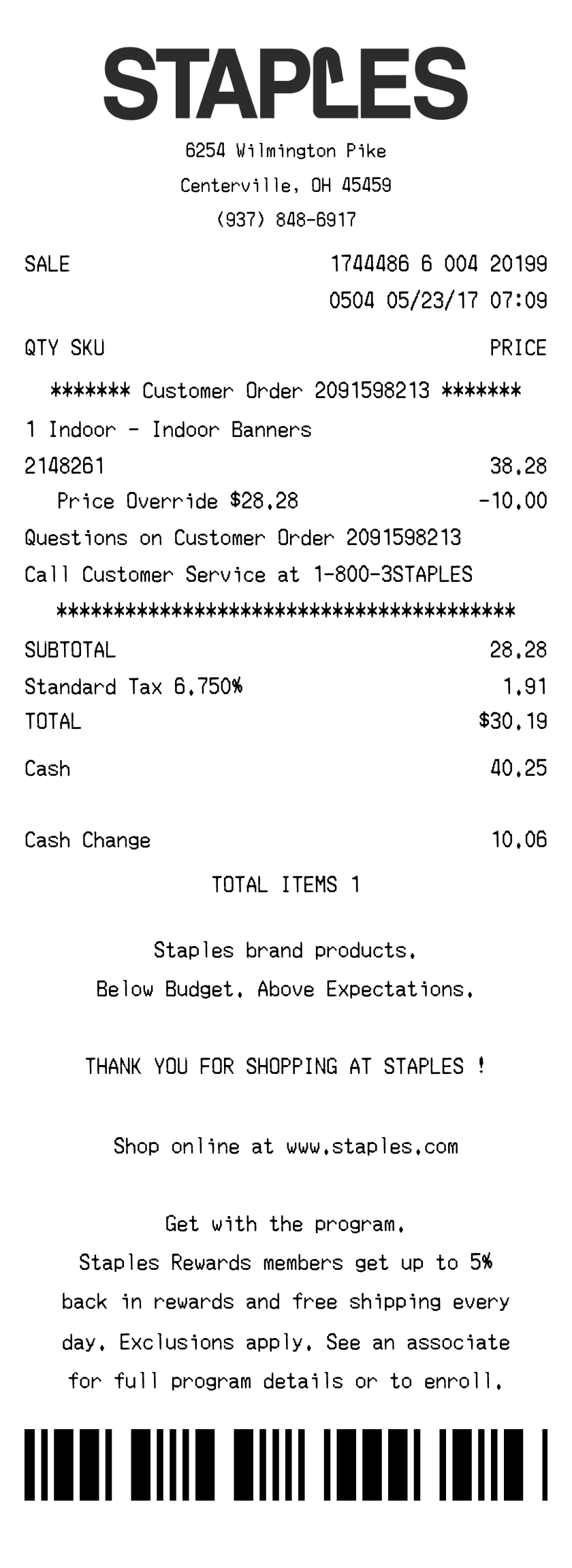 Editable Staples Receipt template preview, free receipt generator