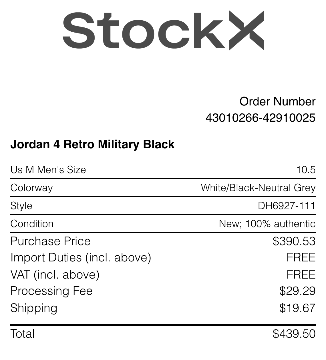 Editable StockX Receipt template preview, free receipt generator