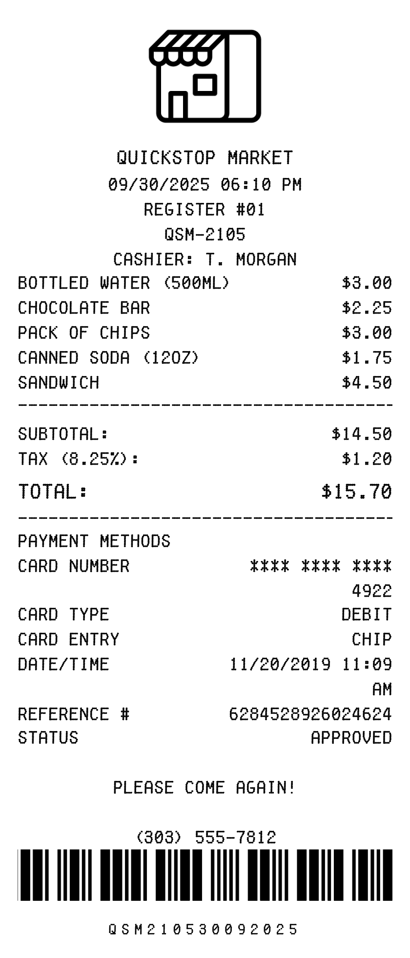 Editable Store Receipt template preview, free receipt generator