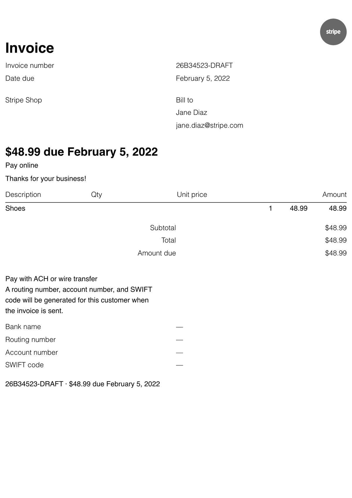 Editable Stripe Receipt template preview, free receipt generator