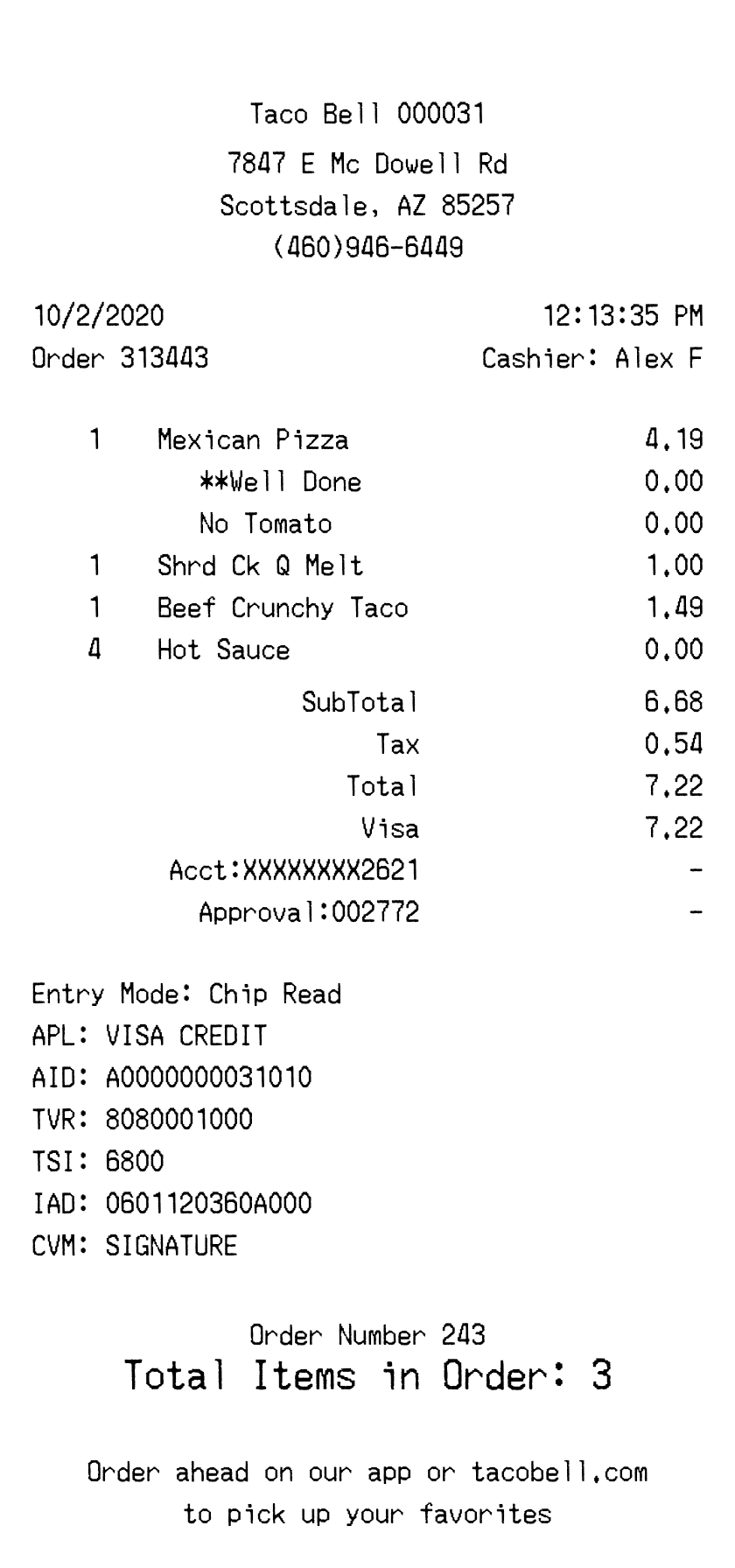 Editable Taco Bell Receipt template preview, free receipt generator