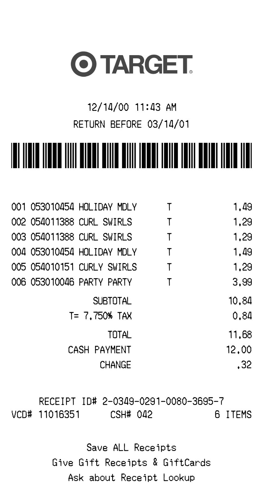 Editable Target Receipt template preview, free receipt generator