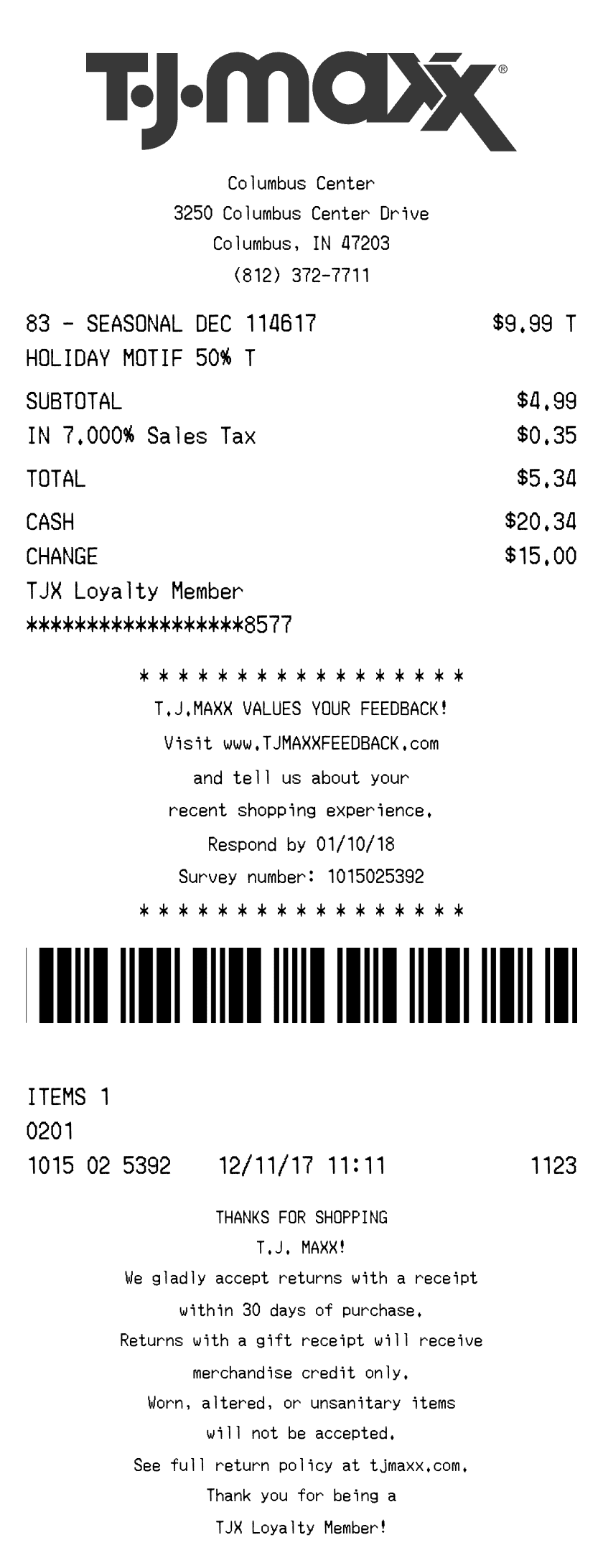 Editable TJ Maxx Receipt template preview, free receipt generator