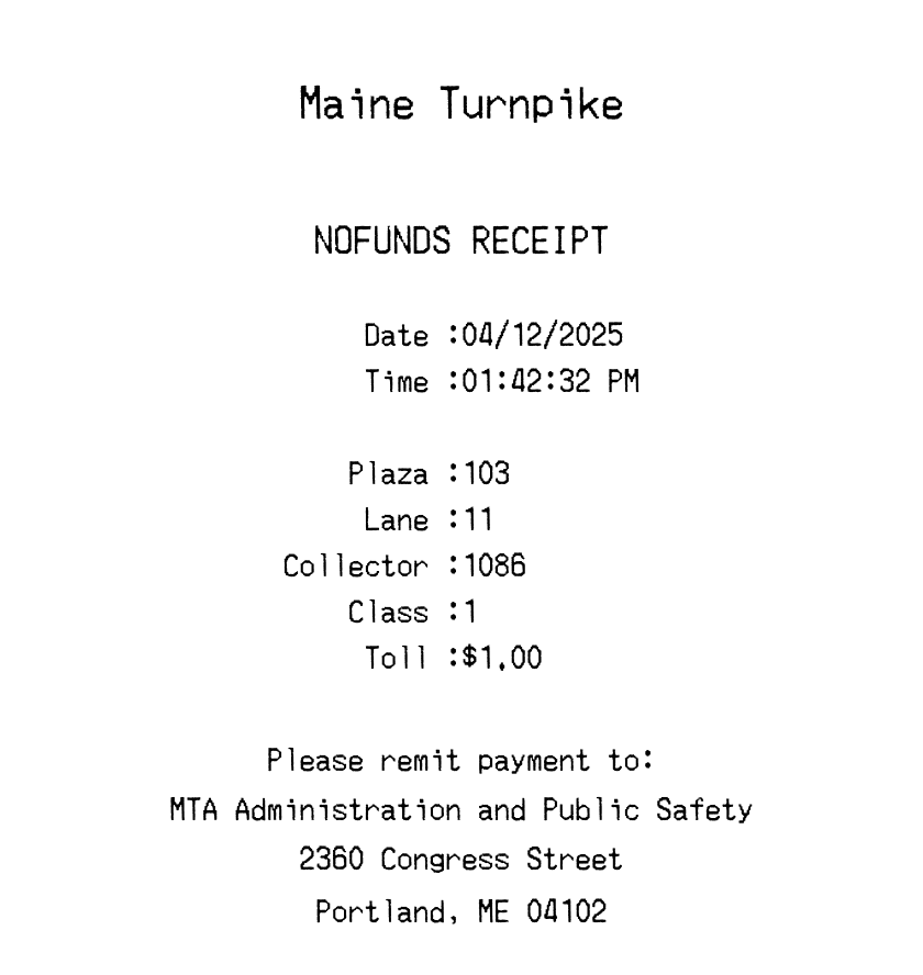 Editable Toll Receipt template preview, free receipt generator
