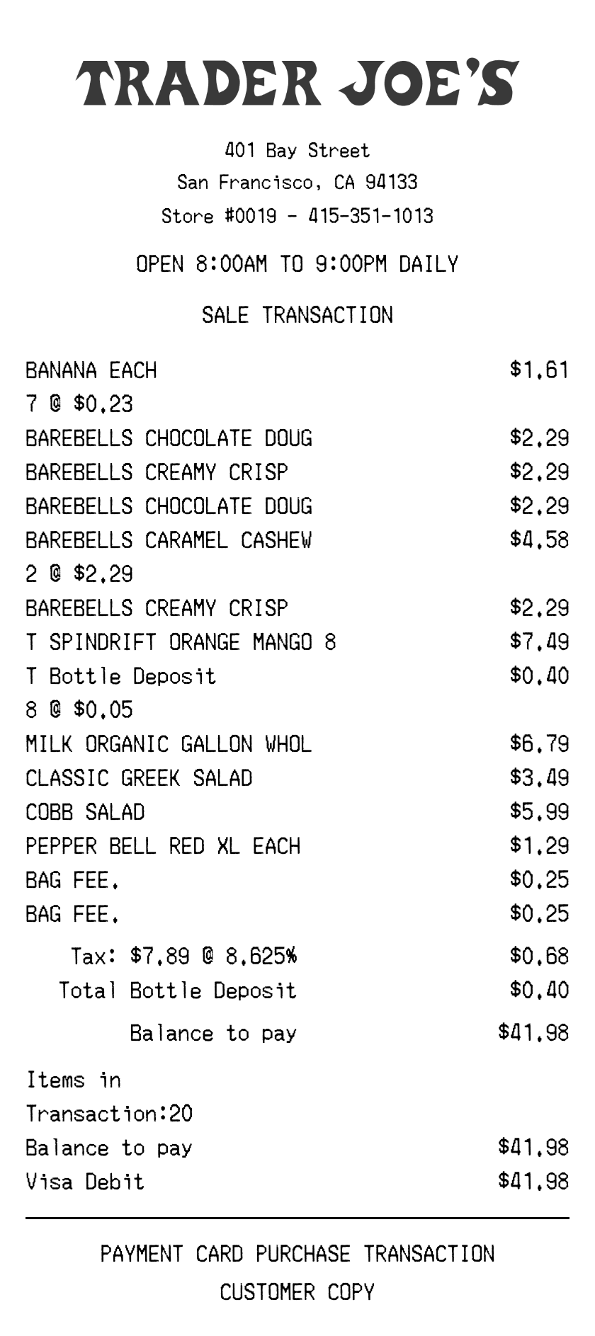 Editable Trader Joes Receipt template preview, free receipt generator