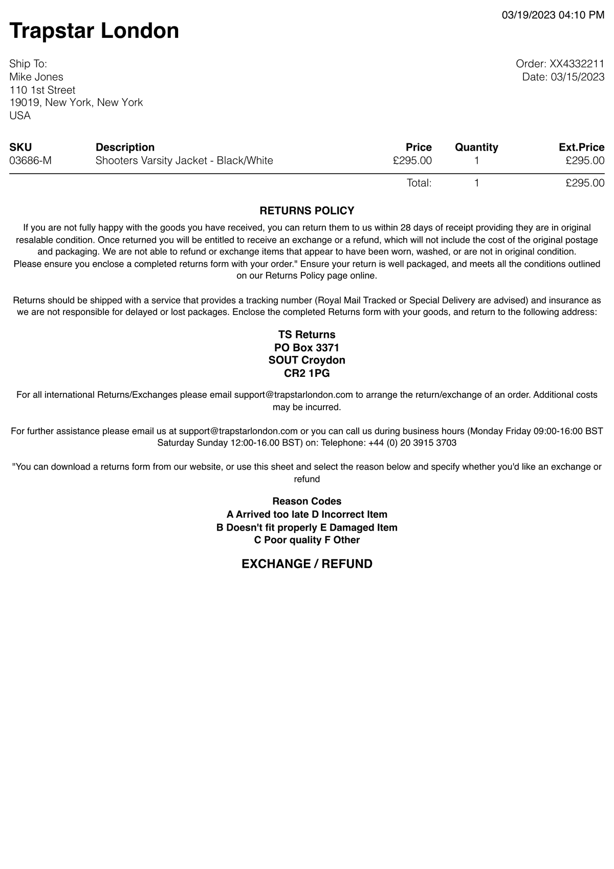 Editable Trapstar Receipt template preview, free receipt generator