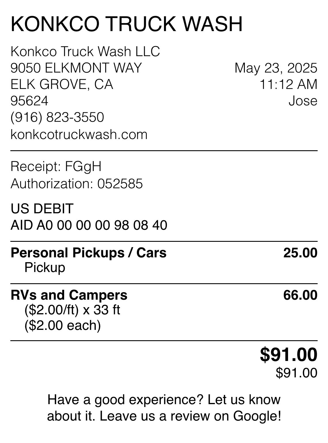 Editable Truck Wash Receipt template preview, free receipt generator