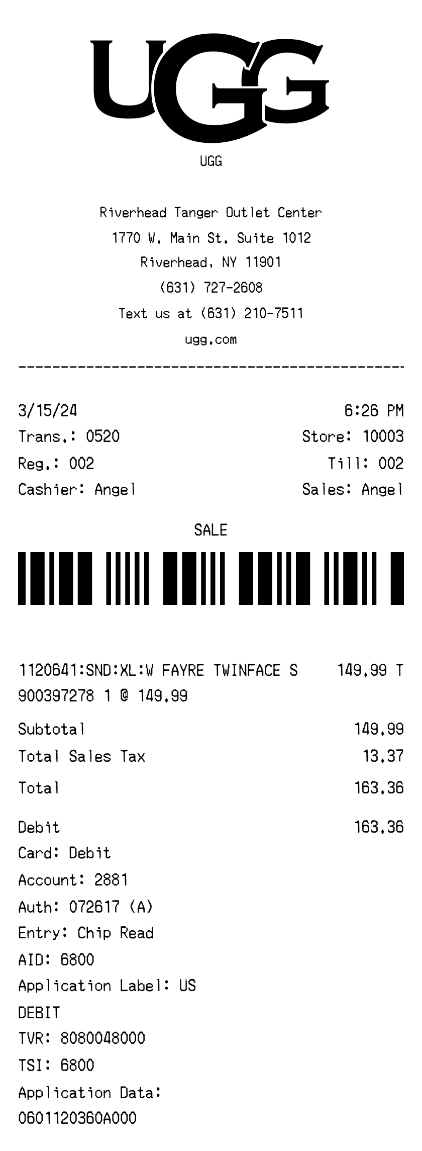 Editable UGG Receipt template preview, free receipt generator