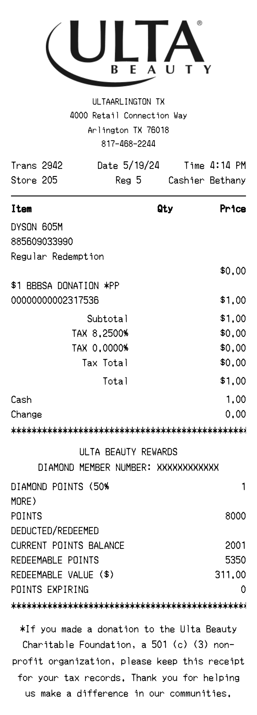 Editable Ulta Receipt template preview, free receipt generator