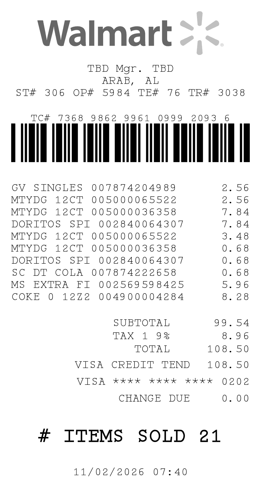 AI-generated Walmart grocery receipt