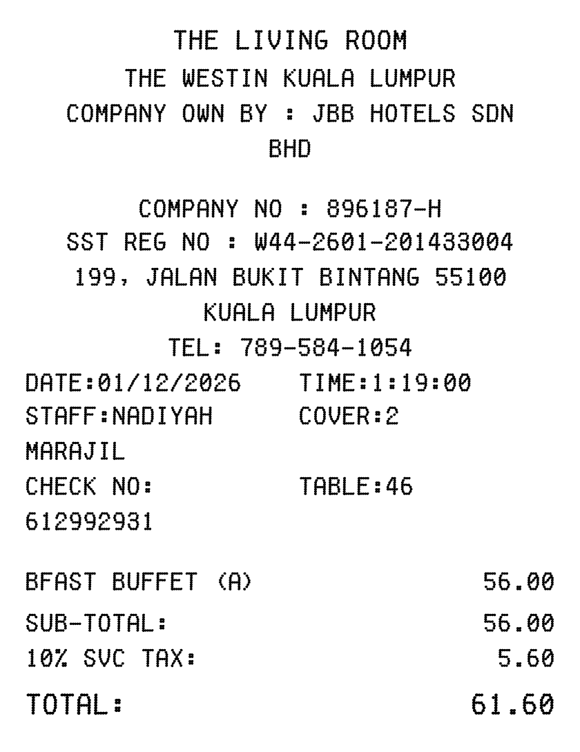 Editable Westin Hotel Receipt template preview, free receipt generator