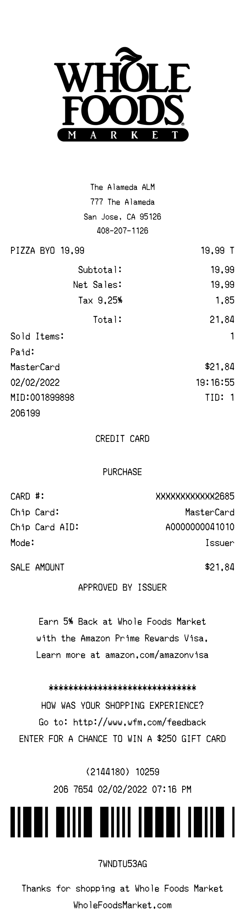 Editable Whole Foods Receipt template preview, free receipt generator
