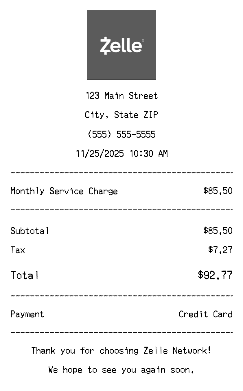 Editable Zelle Receipt template preview, free receipt generator